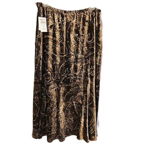 Coldwater Creek Dresses & Skirts - Coldwater Creek Bohemian Brown Paisley Burnout Velvet Midi Skirt Size M